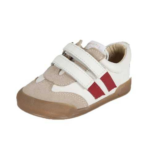 MILAN SNEAKER VELCROS BEIGE-ROJO